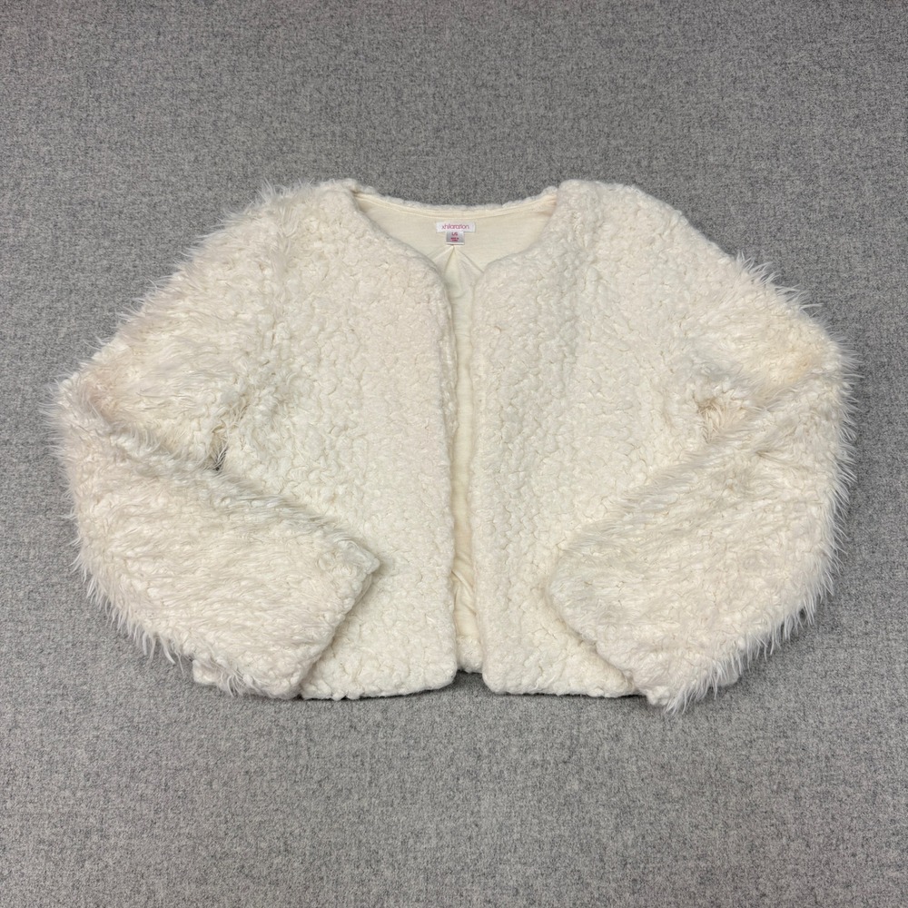 Xhilaration Faux Fur Jacket L Cream White Cropped Open Front Shaggy Sherpa Coat